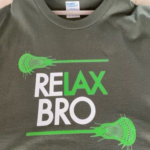 New Medium “Relax Bro” for lacrosse + Ralph Lauren T-shirts. 23 inches long.